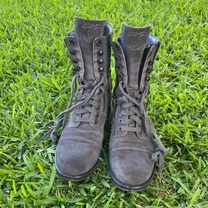 HTF Authentic CHANEL Grey Suede Combat Boots 38.5